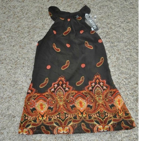 Womens Halter Top Apt 9 Orange Paisley Petite Small Sequined Silky Layer Top - Picture 1 of 3